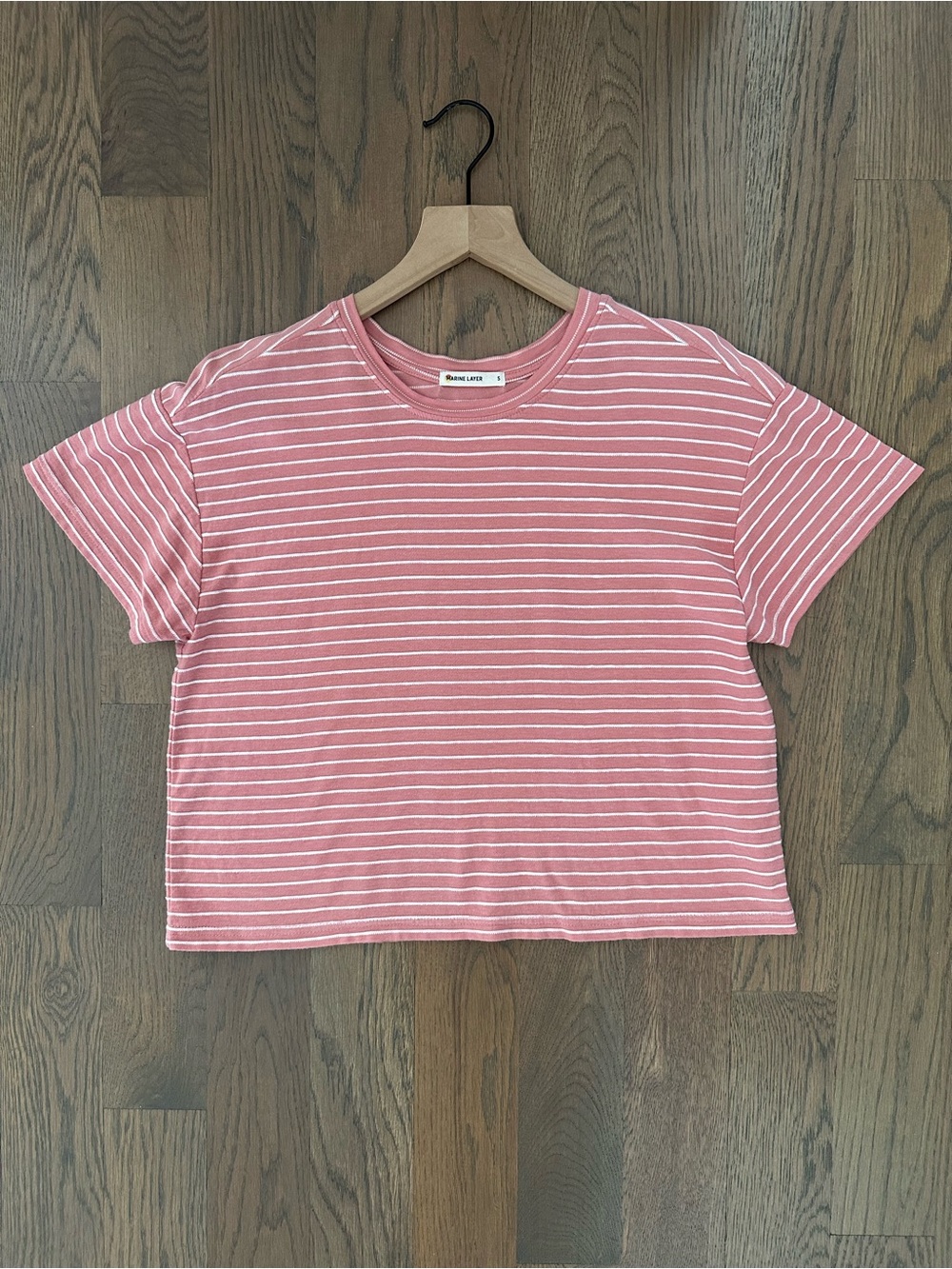 Marine Layer Women's Lydia Crop Short Sleeve Textured Tee Papaya Punch Stripe S